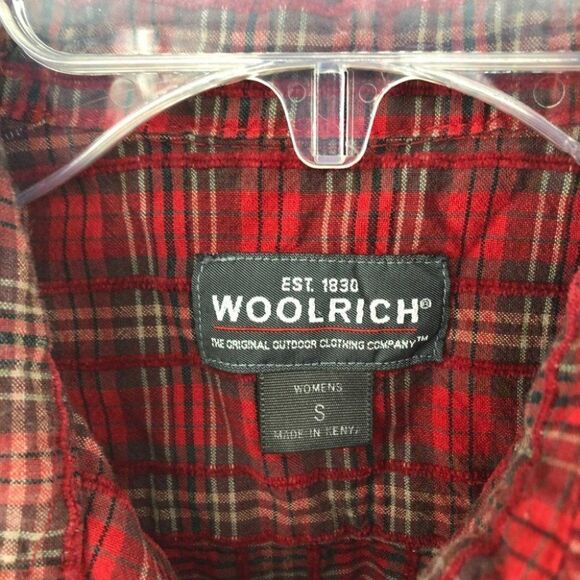 Woolrich Flannel Shirt Plaid Button Up Lightweight Textured Top Red Brown Small‎ - Picture 2 of 5